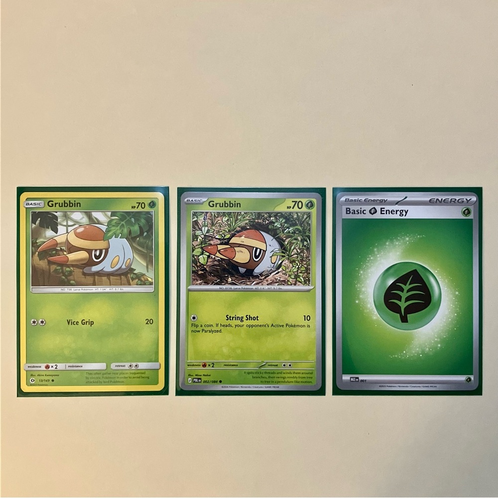 3x Grass / Grubbin Pokémon Cards 🍃